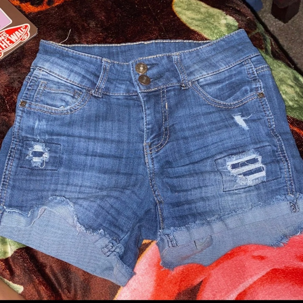 mid rise denim shorts